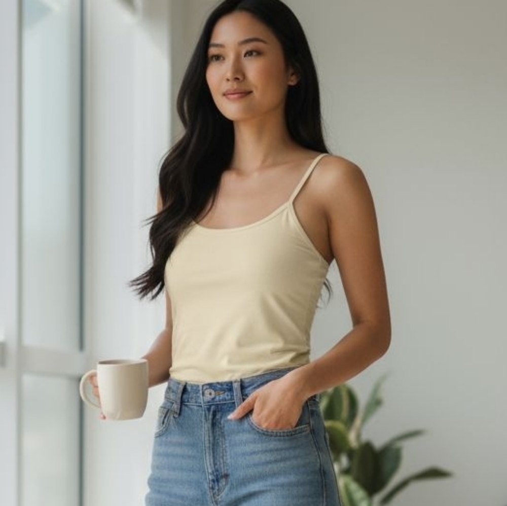 Ann Taylor Stretch Cami with Spaghetti Strap Tank Top  Camisole Large Washed Tan